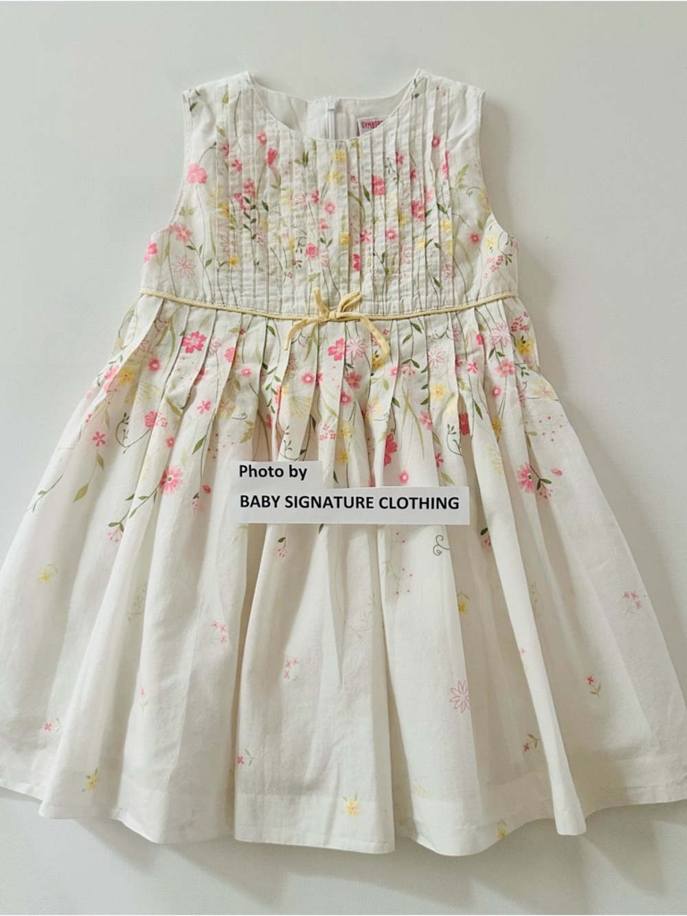 Gymboree Vintage 2T Toddler Girl White Floral Pin-Tuck Tie-Waist Pleated Dress